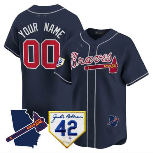Atlanta Braves 2024 Robinson & Georgia Patch Vapor Premier Limited Custom Jersey – Navy Baseball Jersey