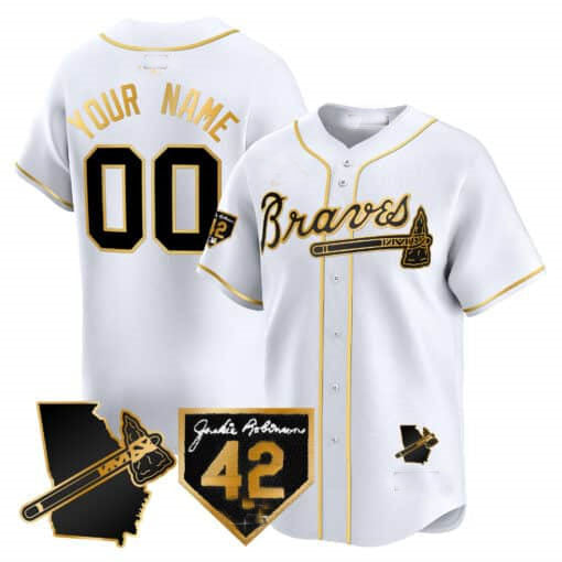Atlanta Braves 2024 Robinson & Georgia Patch Vapor Premier Limited Custom Jersey – White Gold Baseball Jersey