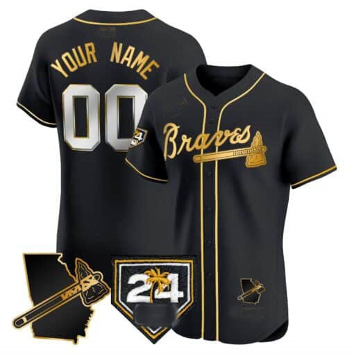 Atlanta Braves 2024 Spring Training & Georgia Patch Vapor Premier Elite Custom Jersey – Black Gold Baseball Jersey