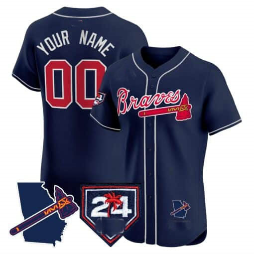 Atlanta Braves 2024 Spring Training & Georgia Patch Vapor Premier Elite Custom Jersey –Navy Baseball Jersey