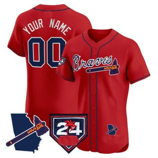 Atlanta Braves 2024 Spring Training & Georgia Patch Vapor Premier Elite Custom Jersey – Red Baseball Jersey