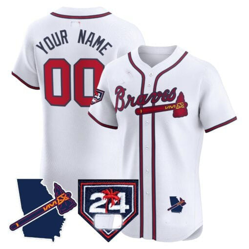 Atlanta Braves 2024 Spring Training & Georgia Patch Vapor Premier Elite Custom Jersey – White Baseball Jersey