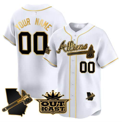 Atlanta Braves Atliens Vapor Premier Limited Custom Jersey V2 – White Gold Baseball Jersey