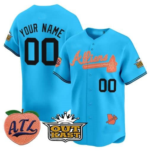 Atlanta Braves Atliens & Peach Vapor Premier Limited Custom Jersey –Blue Baseball Jersey
