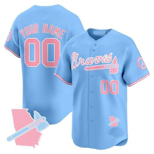 Atlanta Braves Bubblegum Pink Vapor Premier Limited Custom Jersey – Blue Baseball Jersey