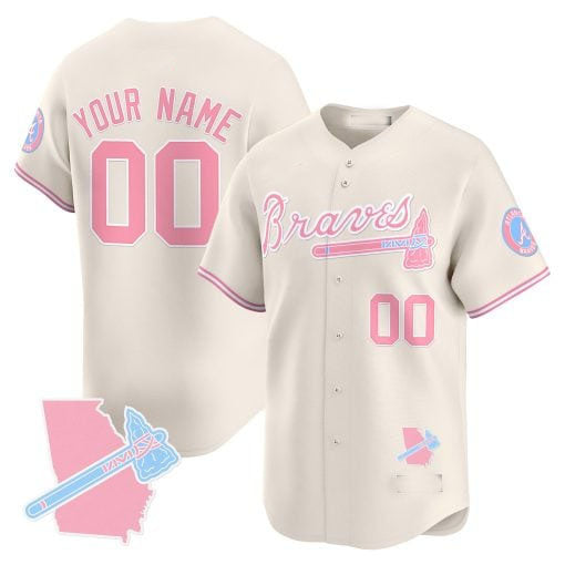 Atlanta Braves Bubblegum Pink Vapor Premier Limited Custom Jersey – Cream Baseball Jersey