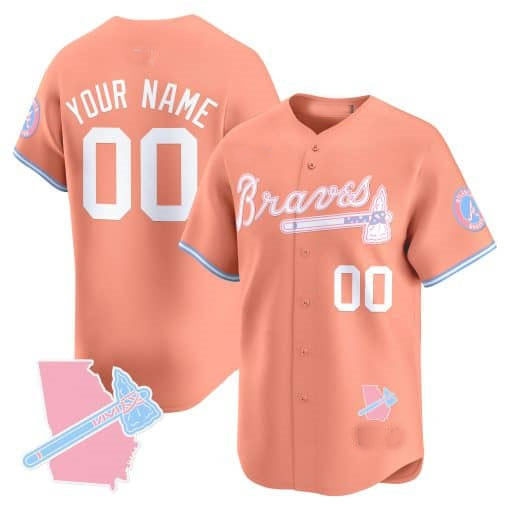 Atlanta Braves Bubblegum Pink Vapor Premier Limited Custom Jersey – Peach Baseball Jersey