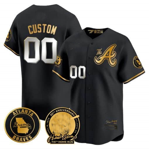 Atlanta Braves Hank Aaron 715th Home Run Patch Vapor Premier Limited Custom Jersey V2 – All Stitched-Black Baseball Jersey