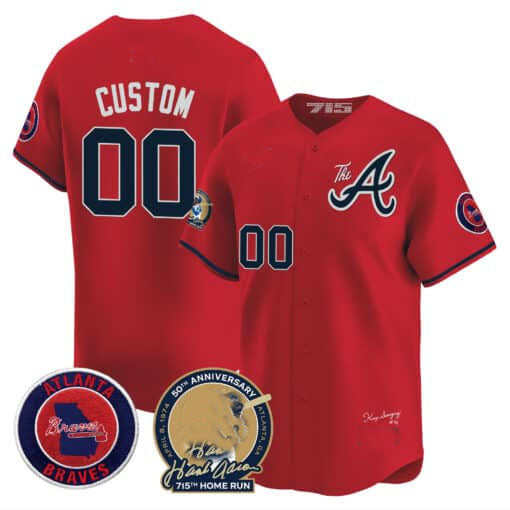Atlanta Braves Hank Aaron 715th Home Run Patch Vapor Premier Limited Custom Jersey V2 – Red Baseball Jersey