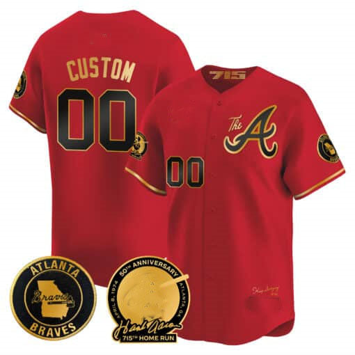 Atlanta Braves Hank Aaron 715th Home Run Patch Vapor Premier Limited Custom Jersey V2 – Red Glod Baseball Jersey