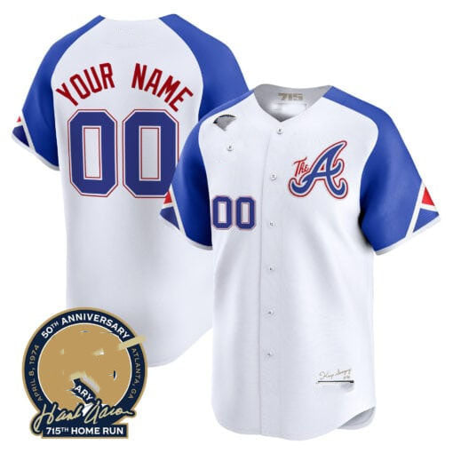 Atlanta Braves Hank Aaron 715th Home Run Patch Vapor Premier Limited Custom Jersey V2 – White Baseball Jersey