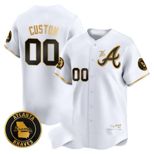 Atlanta Braves Hank Aaron 715th Home Run Patch Vapor Premier Limited Custom Jersey V2 – White Gold Baseball Jersey