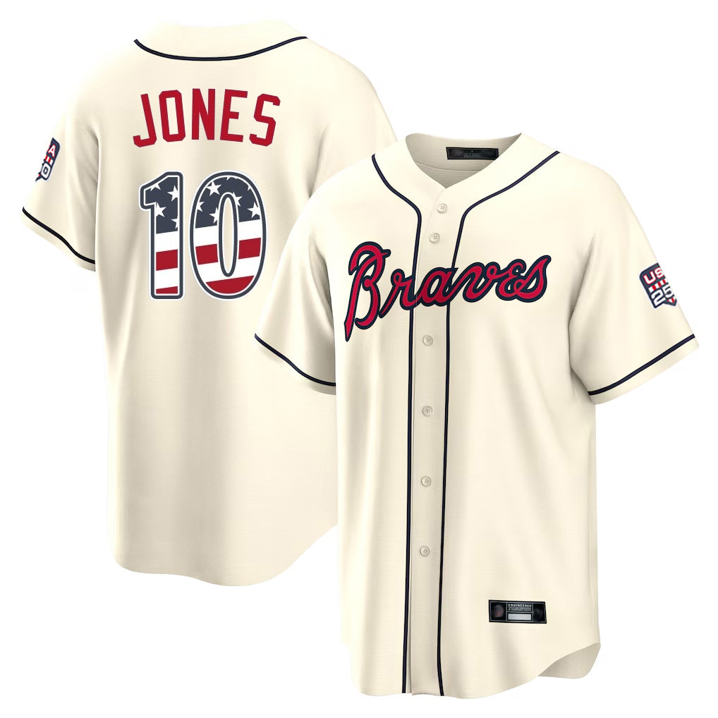 Atlanta Braves #10 Chipper Jones Player Cream USA 250 Fourth Of July Limited Home Game Stitched Baseball Jersey