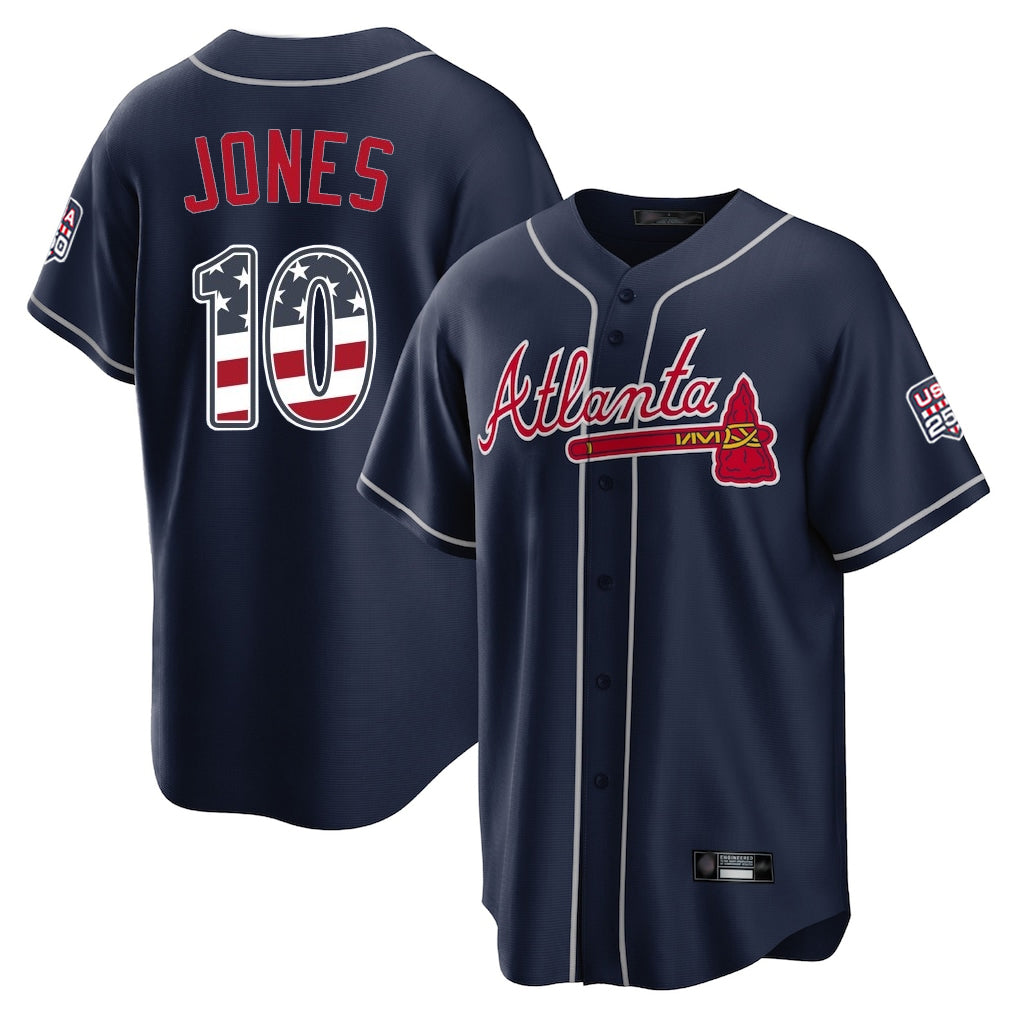 Atlanta Braves #10 Chipper Jones Player Navy USA 250 Fourth Of July Limited Home Game Stitched Baseball Jersey