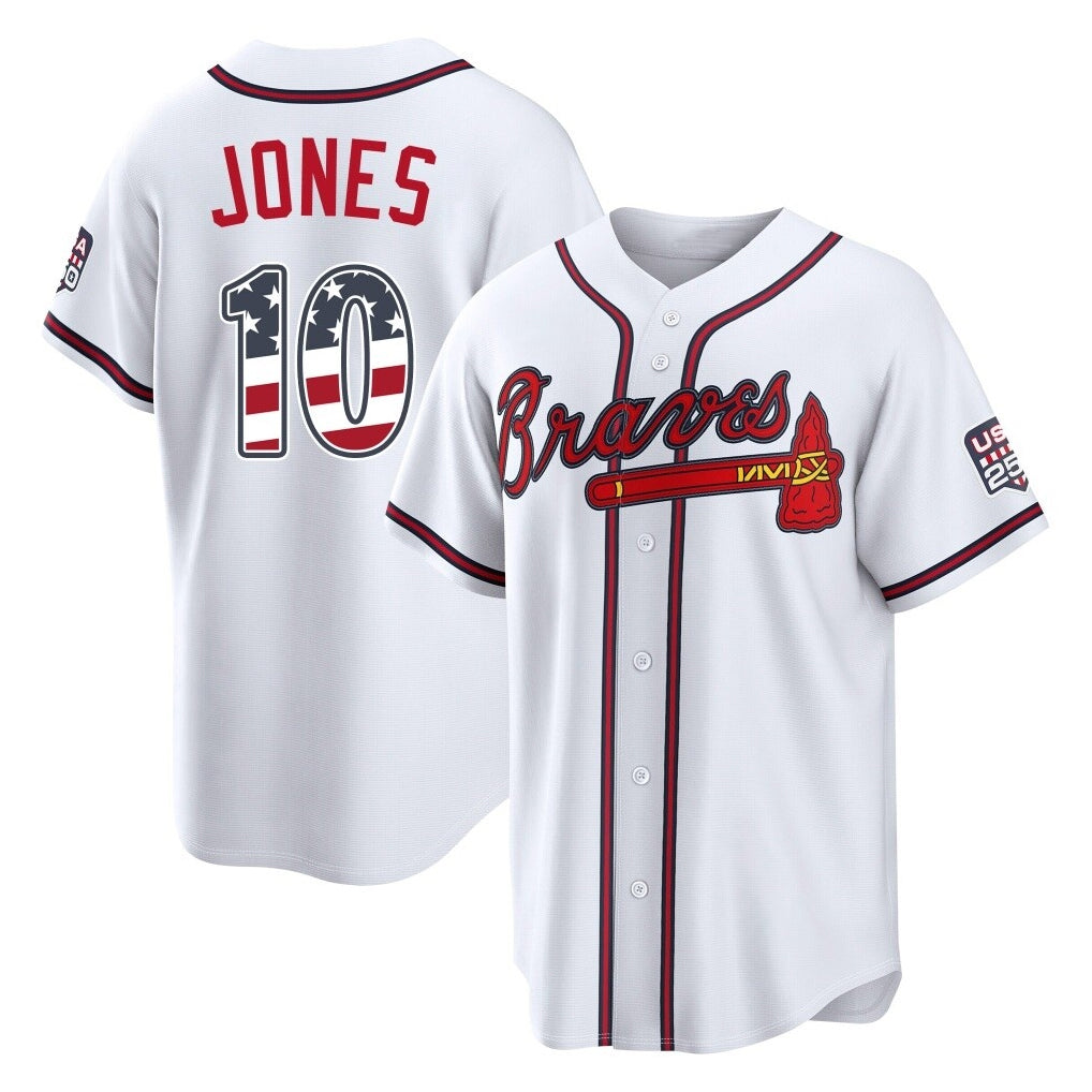 Atlanta Braves #10 Chipper Jones Player White USA 250 Fourth Of July Limited Home Game Stitched Baseball Jersey