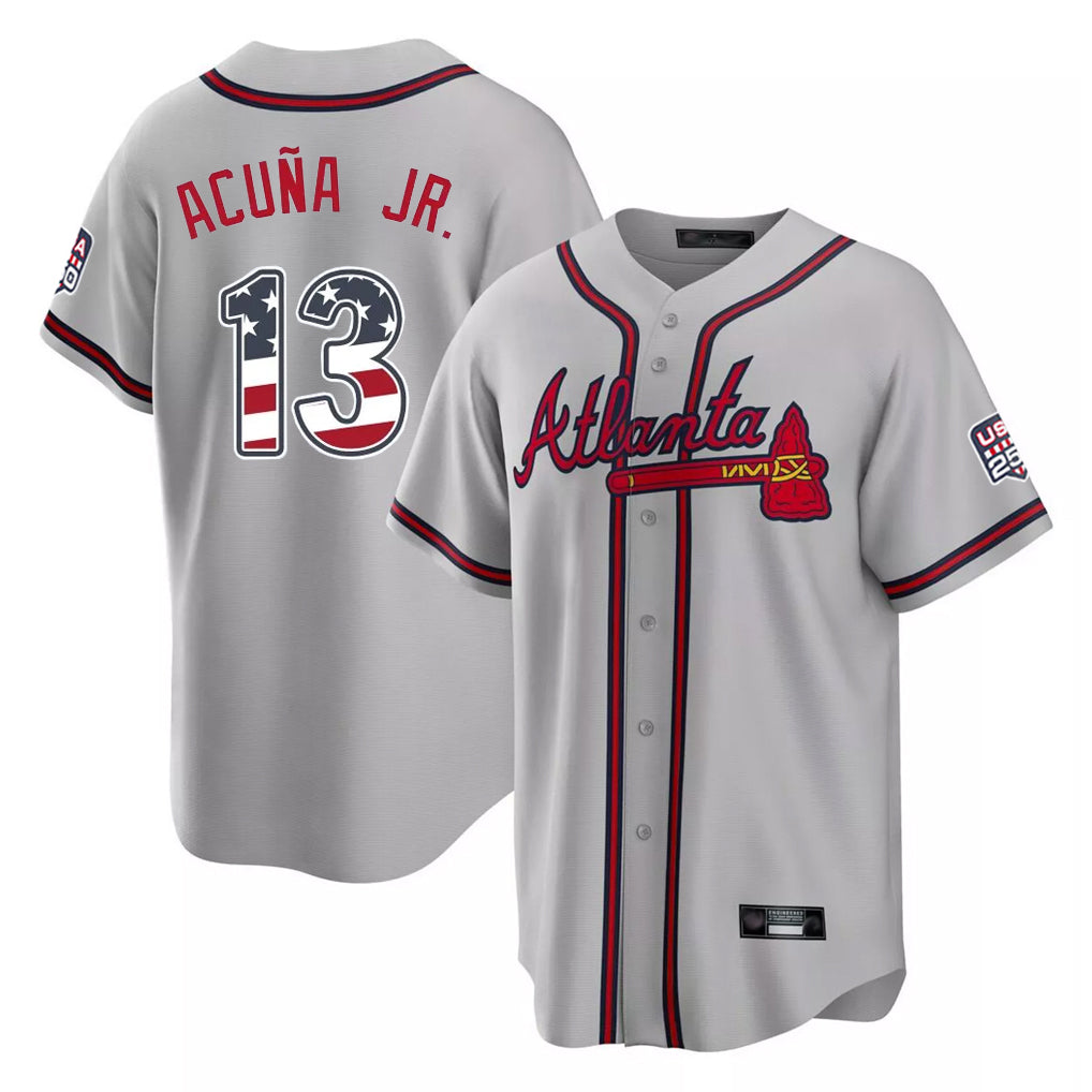 Atlanta Braves #13 Ronald Acuna Jr Player Gray USA 250 Fourth Of July Limited Home Game Stitched Baseball Jersey