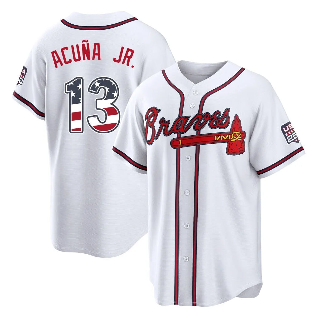 Atlanta Braves #13 Ronald Acuna Jr Player White USA 250 Fourth Of July Limited Home Game Stitched Baseball Jersey