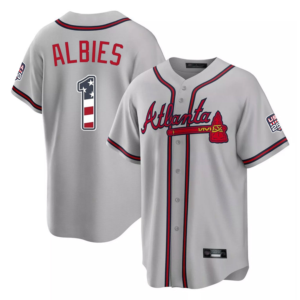 Atlanta Braves #1 Ozzie Albies Player Gray USA 250 Fourth Of July Limited Home Game Stitched Baseball Jersey