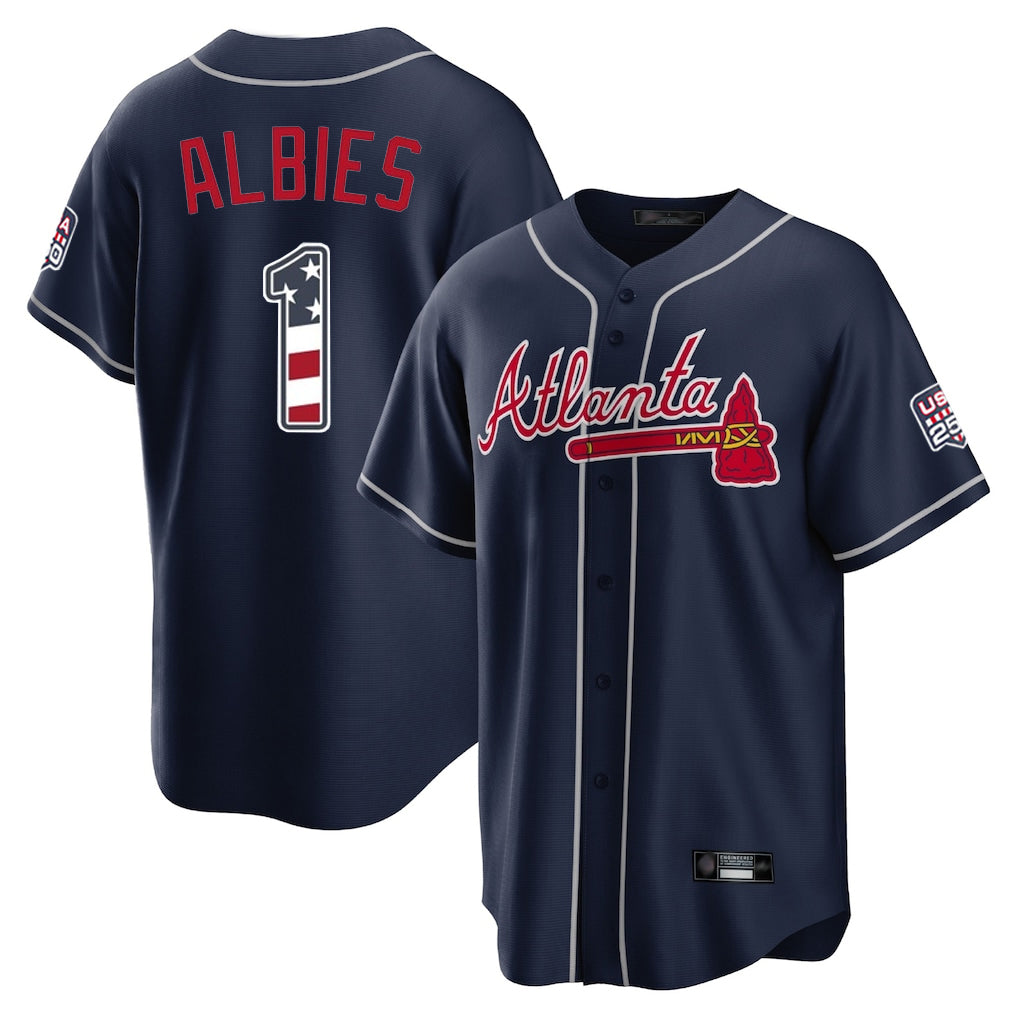 Atlanta Braves #1 Ozzie Albies Player Navy USA 250 Fourth Of July Limited Home Game Stitched Baseball Jersey