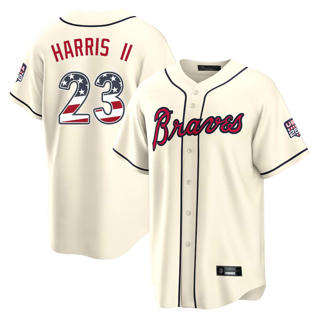 Atlanta Braves #23 Michael Harris II Player Cream USA 250 Fourth Of July Limited Home Game Stitched Baseball Jersey