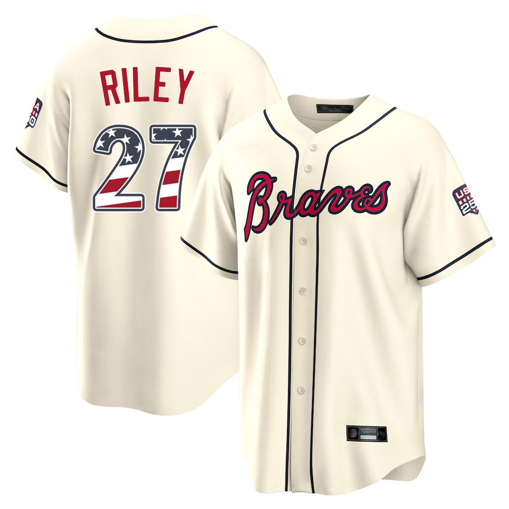 Atlanta Braves #27 Austin Riley Player Cream USA 250 Fourth Of July Limited Home Game Stitched Baseball Jersey