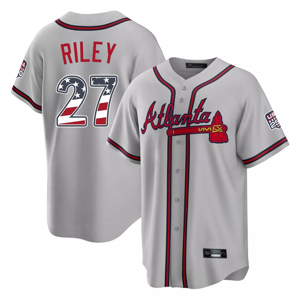 Atlanta Braves #27 Austin Riley Player Gray USA 250 Fourth Of July Limited Home Game Stitched Baseball Jersey