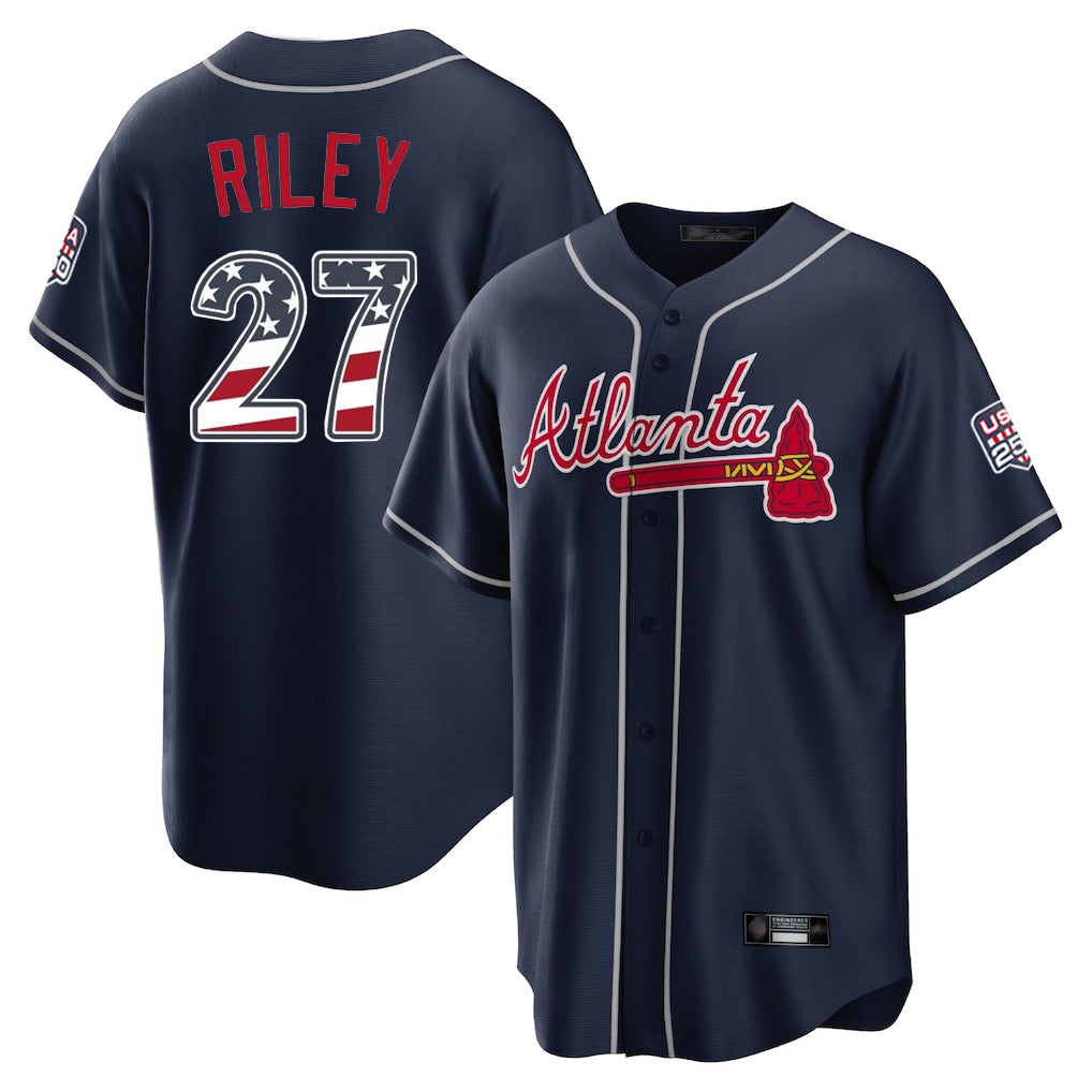 Atlanta Braves #27 Austin Riley Player Navy USA 250 Fourth Of July Limited Home Game Stitched Baseball Jersey