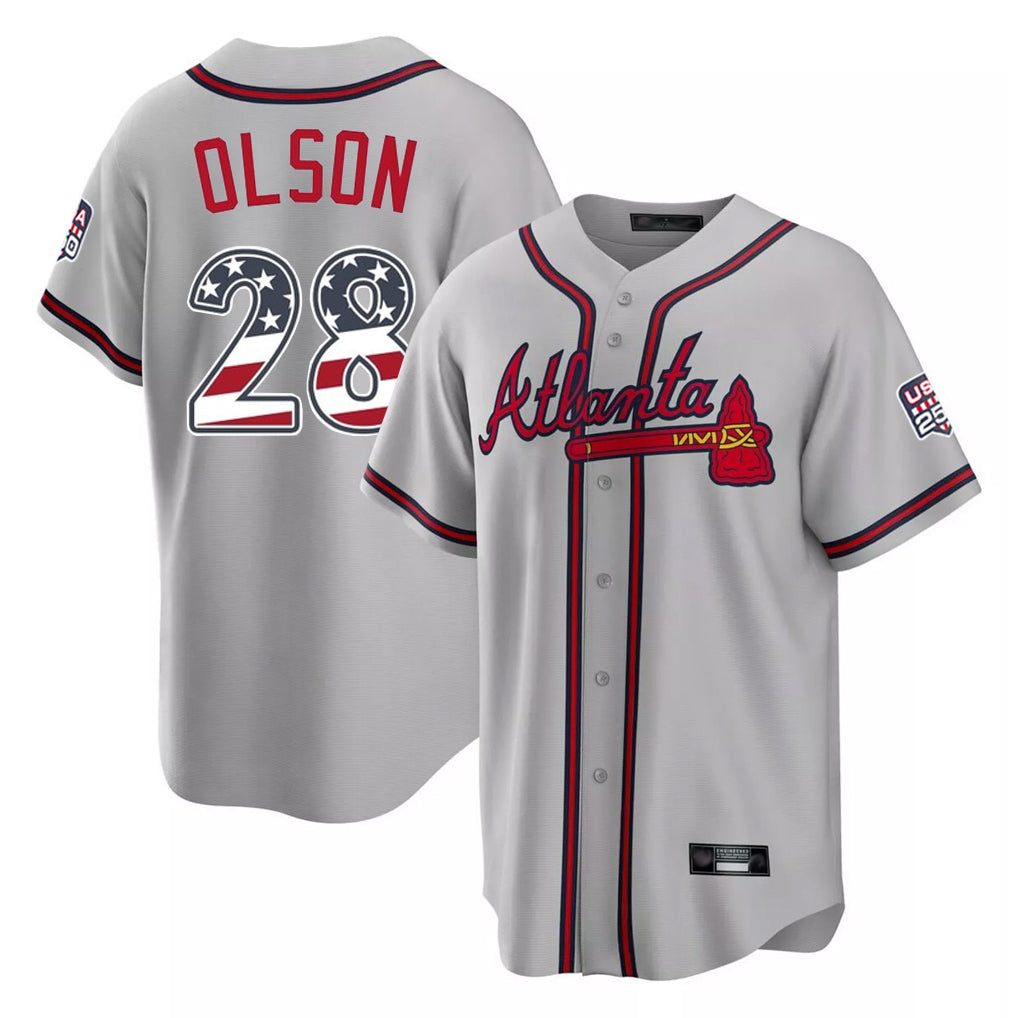 Atlanta Braves #28 Matt Olson Player Gray USA 250 Fourth Of July Limited Home Game Stitched Baseball Jersey