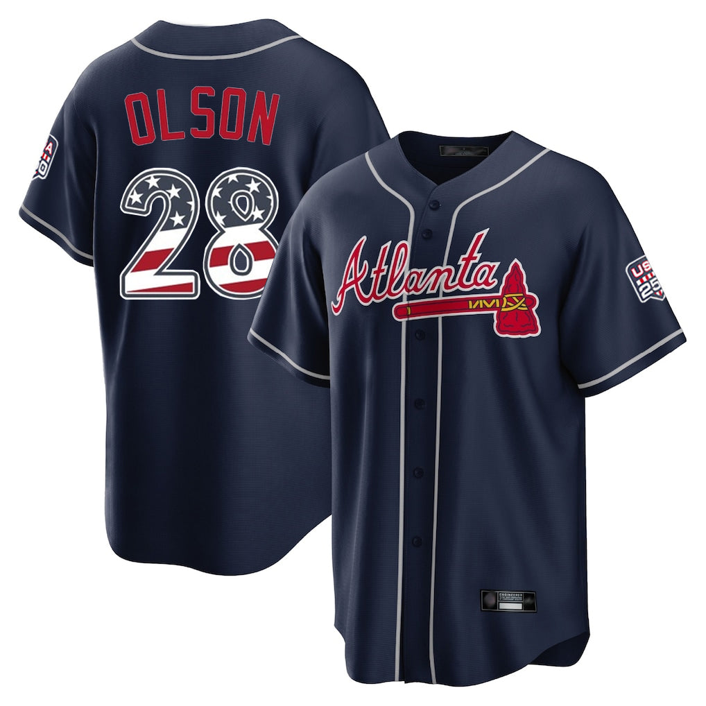 Atlanta Braves #28 Matt Olson Player Navy USA 250 Fourth Of July Limited Home Game Stitched Baseball Jersey