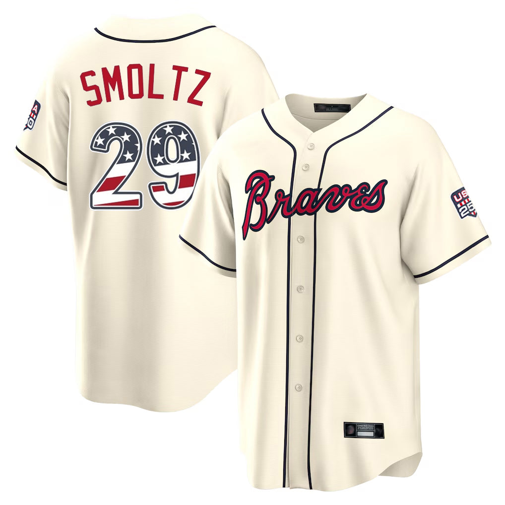Atlanta Braves #29 John Smoltz Player Cream USA 250 Fourth Of July Limited Home Game Stitched Baseball Jersey