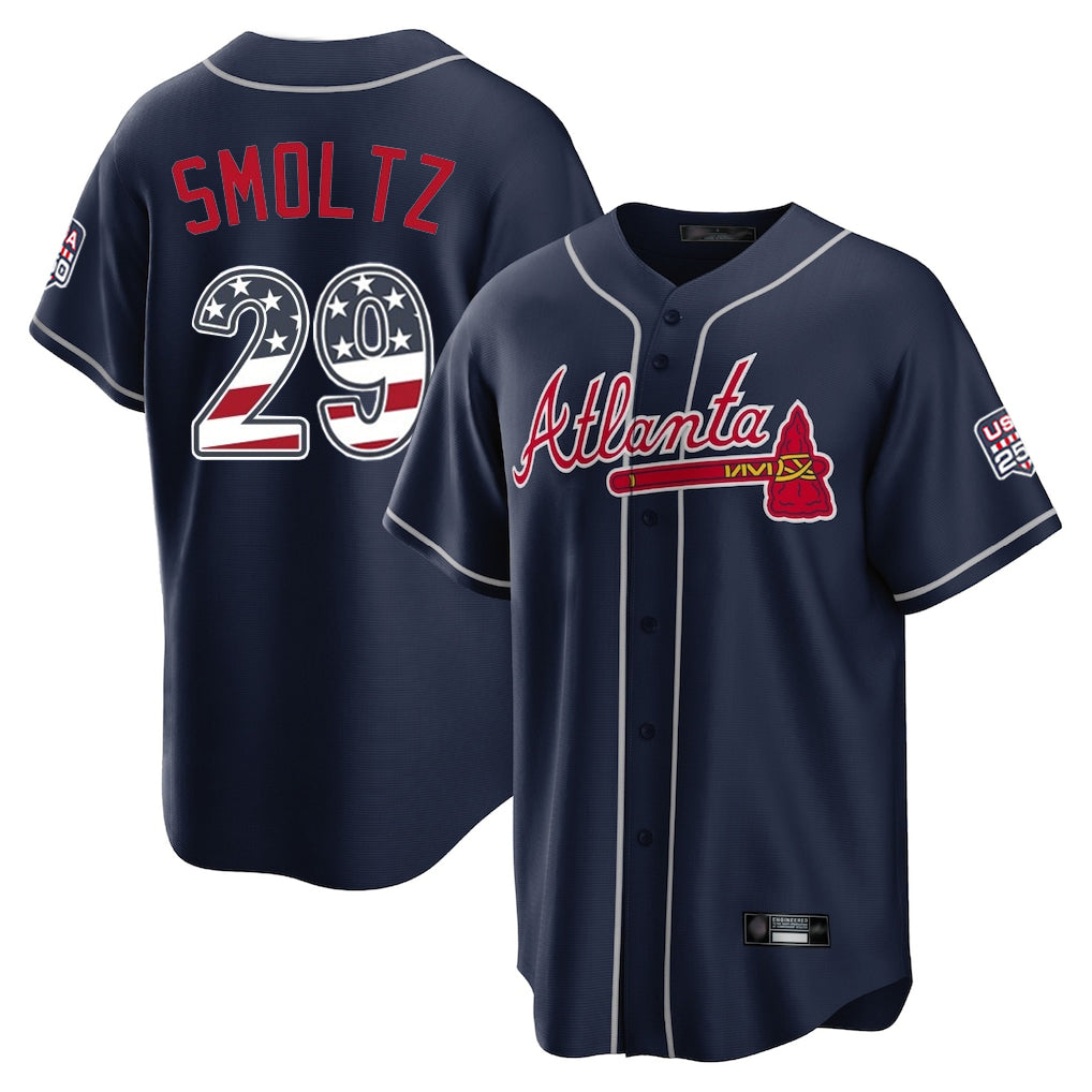 Atlanta Braves #29 John Smoltz Player Navy USA 250 Fourth Of July Limited Home Game Stitched Baseball Jersey