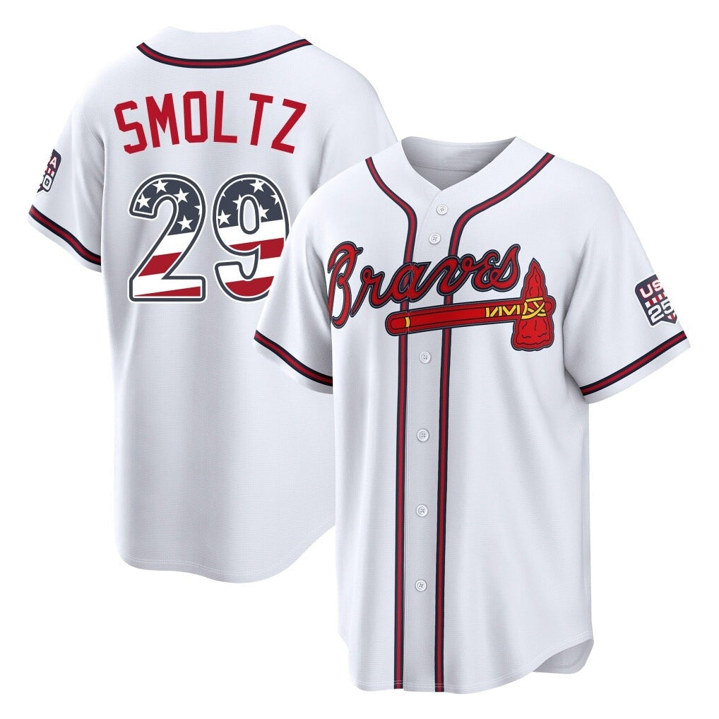 Atlanta Braves #29 John Smoltz Player White USA 250 Fourth Of July Limited Home Game Stitched Baseball Jersey