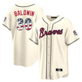 Atlanta Braves #30 Drake Baldwin Player Cream USA 250 Fourth Of July Limited Home Game Stitched Baseball Jersey