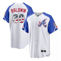 Atlanta Braves #30 Drake Baldwin Player White USA 250 Fourth Of July City Connect Home Game Stitched Baseball Jersey