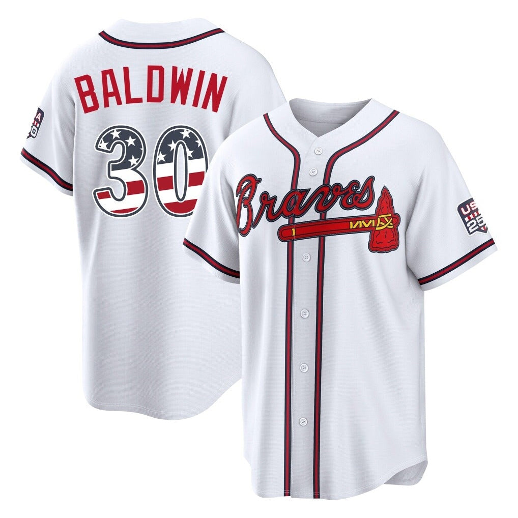 Atlanta Braves #30 Drake Baldwin Player White USA 250 Fourth Of July Limited Home Game Stitched Baseball Jersey