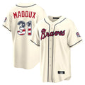 Atlanta Braves #31 Greg Maddux Player Cream USA 250 Fourth Of July Limited Home Game Stitched Baseball Jersey