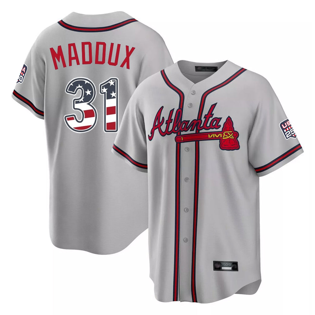 Atlanta Braves #31 Greg Maddux Player Gray USA 250 Fourth Of July Limited Home Game Stitched Baseball Jersey