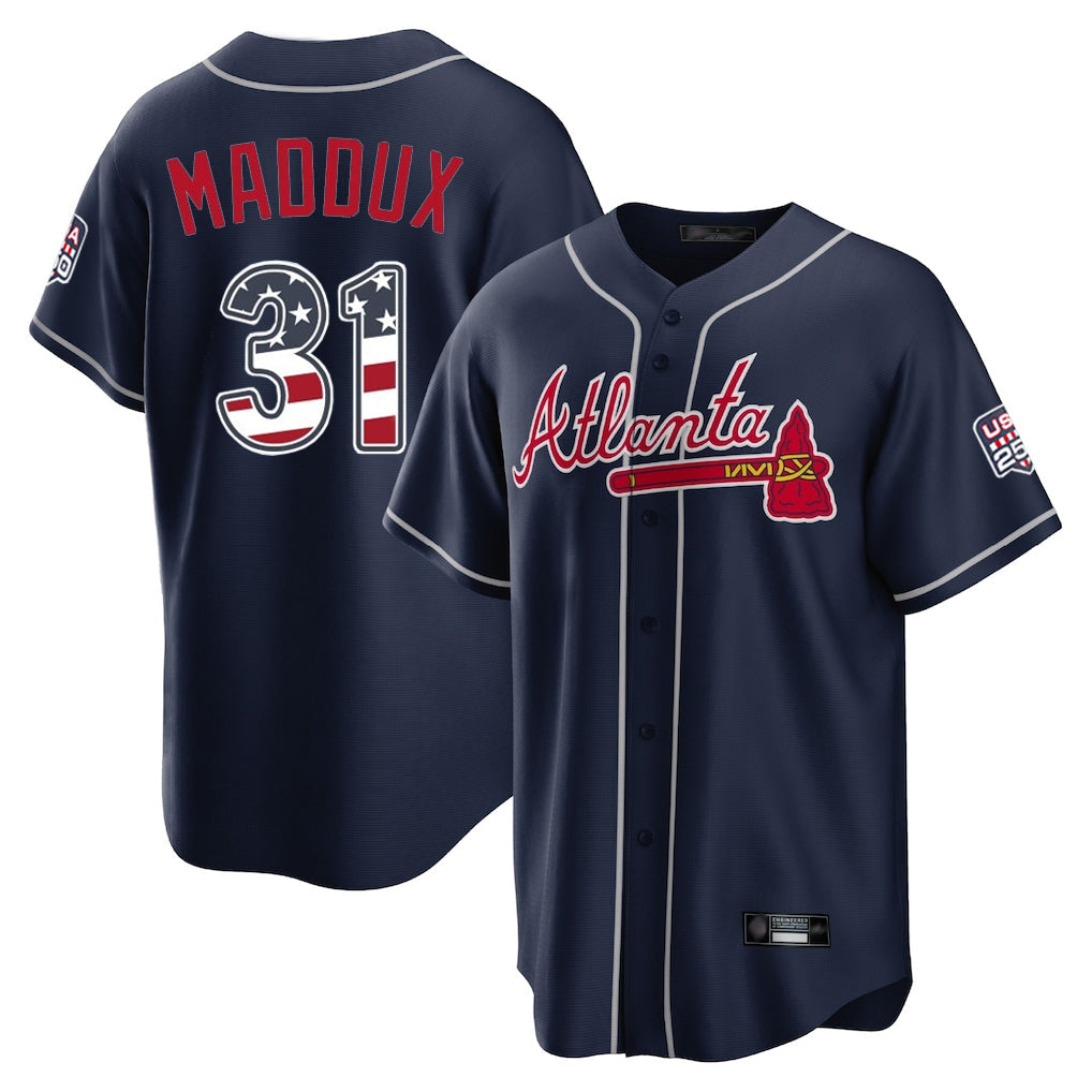Atlanta Braves #31 Greg Maddux Player Navy USA 250 Fourth Of July Limited Home Game Stitched Baseball Jersey