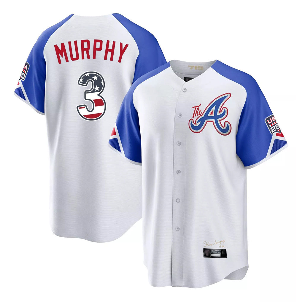 Atlanta Braves #3 Dale Murphy Player White USA 250 Fourth Of July City Connect Home Game Stitched Baseball Jersey