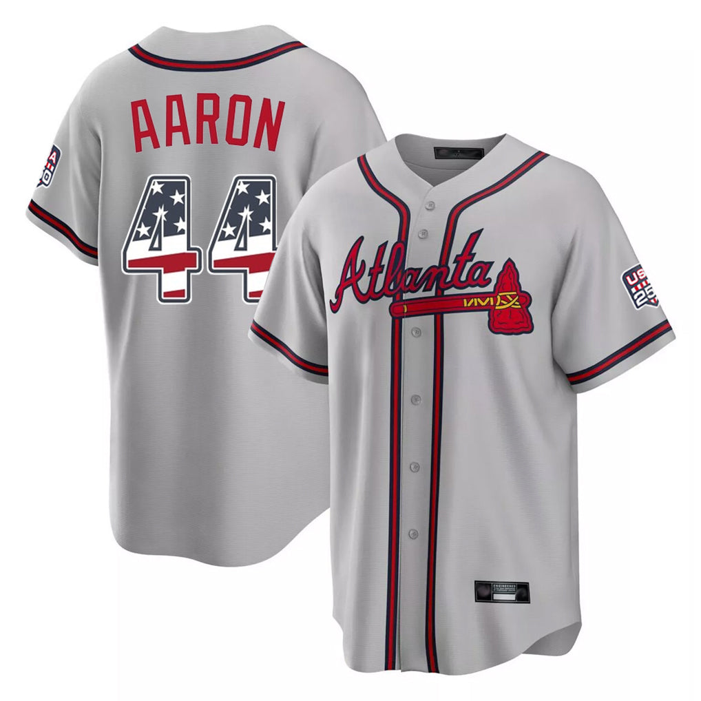 Atlanta Braves #44 Hank Aaron Player Gray USA 250 Fourth Of July Limited Home Game Stitched Baseball Jersey