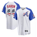 Atlanta Braves #44 Hank Aaron Player White USA 250 Fourth Of July City Connect Home Game Stitched Baseball Jersey