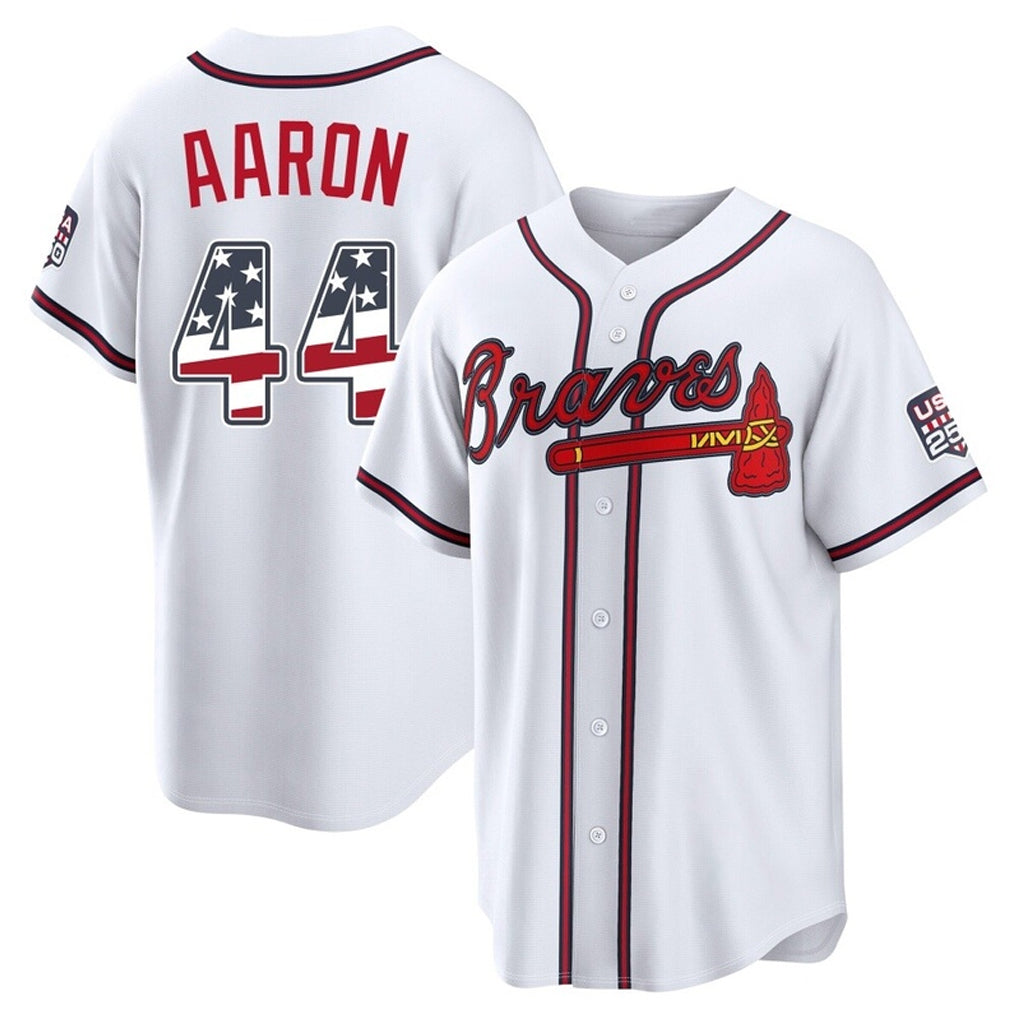 Atlanta Braves #44 Hank Aaron Player White USA 250 Fourth Of July Limited Home Game Stitched Baseball Jersey