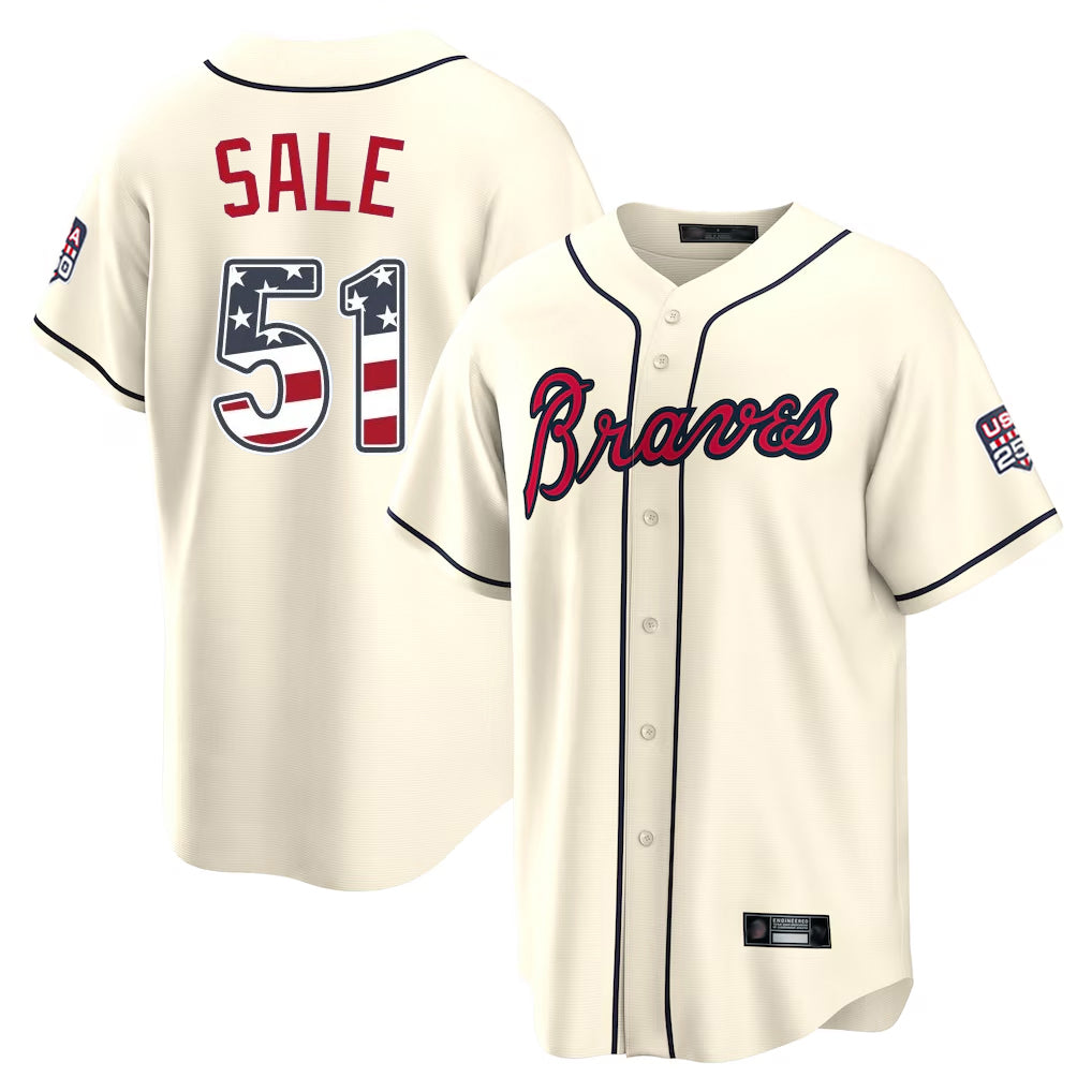 Atlanta Braves #51 Chris Sale Player Cream USA 250 Fourth Of July Limited Home Game Stitched Baseball Jersey