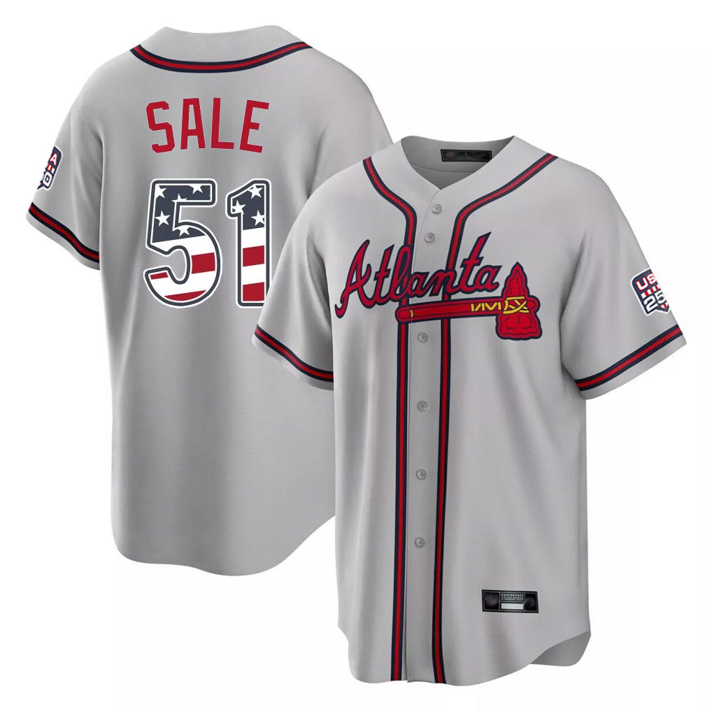 Atlanta Braves #51 Chris Sale Player Gray USA 250 Fourth Of July Limited Home Game Stitched Baseball Jersey