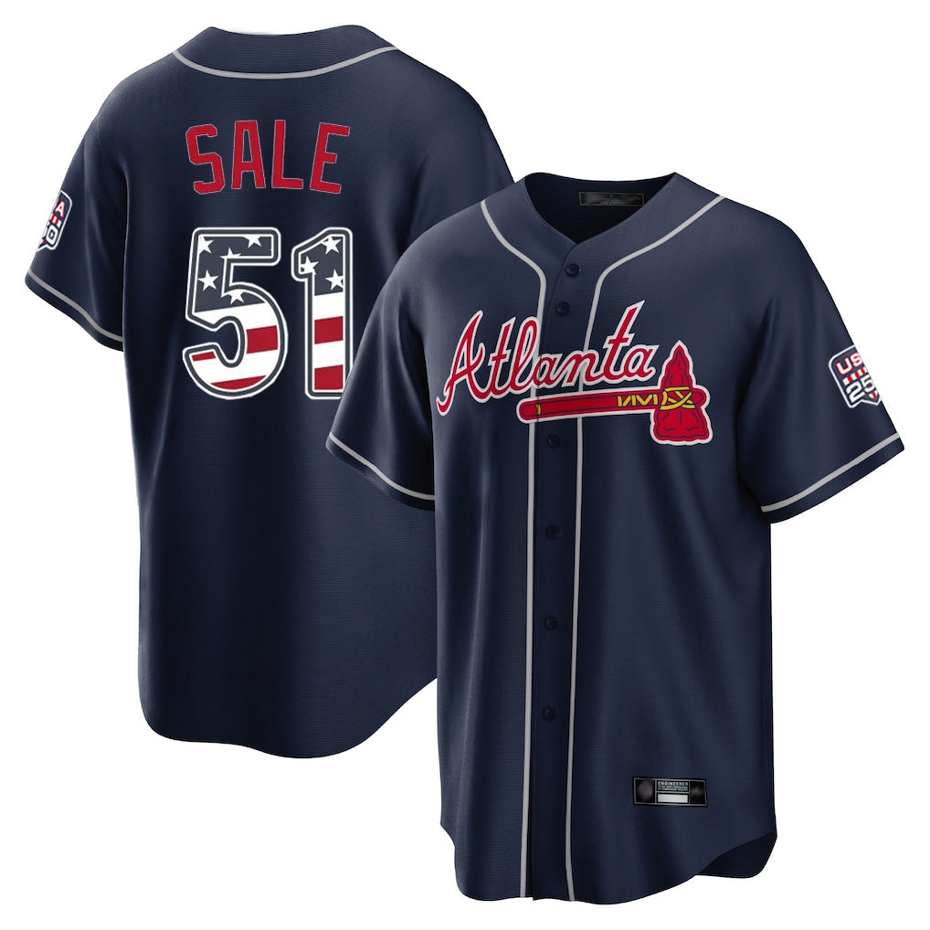 Atlanta Braves #51 Chris Sale Player Navy USA 250 Fourth Of July Limited Home Game Stitched Baseball Jersey