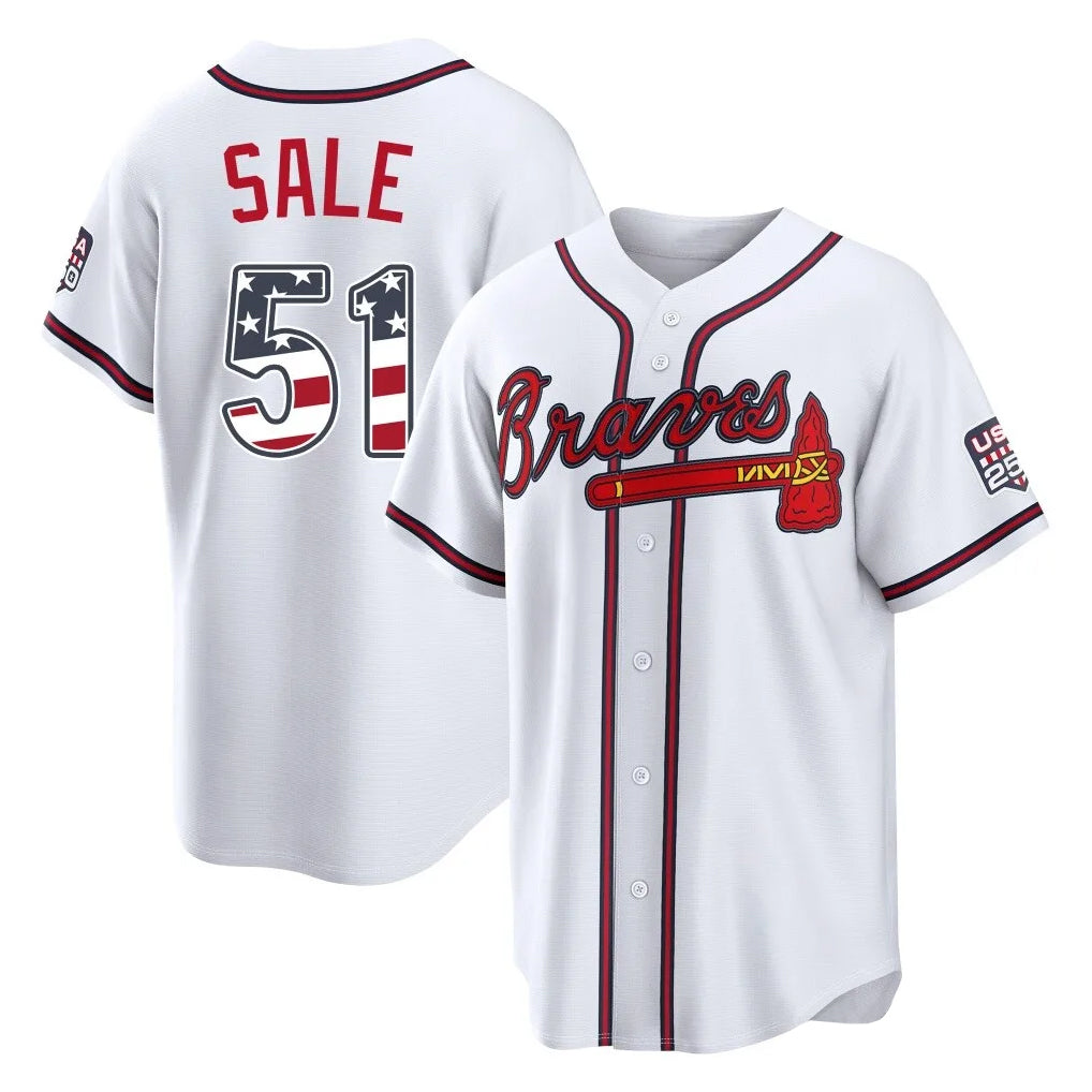 Atlanta Braves #51 Chris Sale Player White USA 250 Fourth Of July Limited Home Game Stitched Baseball Jersey