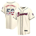 Atlanta Braves #56 Spencer Schwellenbach Player Cream USA 250 Fourth Of July Limited Home Game Stitched Baseball Jersey