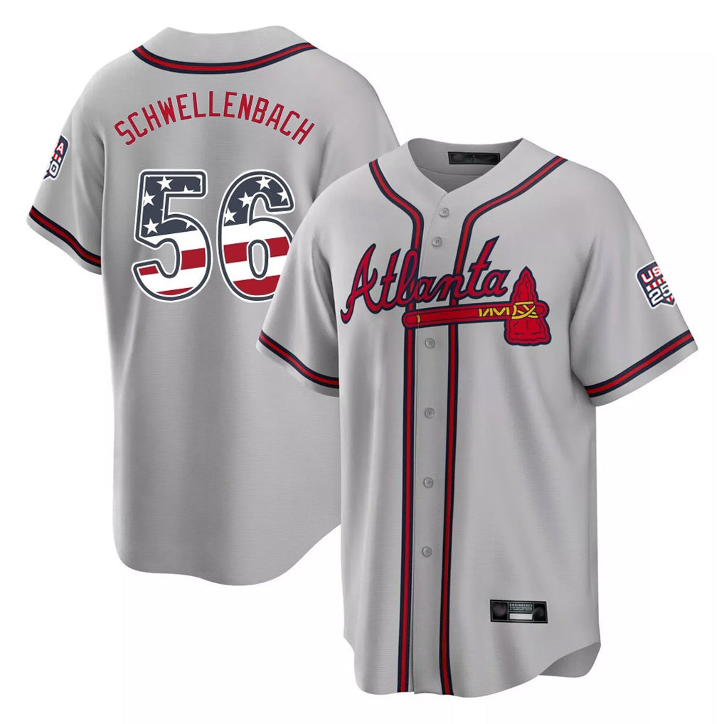 Atlanta Braves #56 Spencer Schwellenbach Player Gray USA 250 Fourth Of July Limited Home Game Stitched Baseball Jersey
