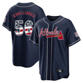 Atlanta Braves #56 Spencer Schwellenbach Player Navy USA 250 Fourth Of July Limited Home Game Stitched Baseball Jersey