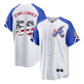 Atlanta Braves #56 Spencer Schwellenbach Player White USA 250 Fourth Of July City Connect Home Game Stitched Baseball Jersey